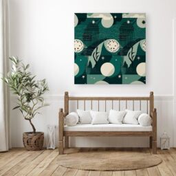 "Warren Reed - Designer Abstact Green Cream Moon & Stars Canvas - Size: W16"" x H16""" - thumbnail 3
