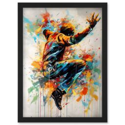 Artery8 Freestyle Dancing Street Dance Vibrant Paint Splat Artwork Framed Wall Art Print A4 in Black - thumbnail 1