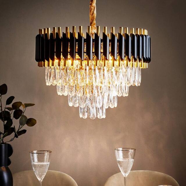 Wyld and Coco Glamour Chandelier Gold and Black Iron Pendant with Crystals - image 1
