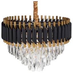 Wyld and Coco Glamour Chandelier Gold and Black Iron Pendant with Crystals - thumbnail 2