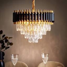 Wyld and Coco Glamour Chandelier Gold and Black Iron Pendant with Crystals