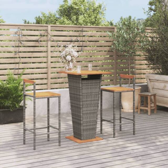 Berkfield Home 3 Piece Garden Bar Set Grey Poly Rattan&Solid Wood Acacia - image 1