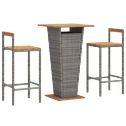 Berkfield Home 3 Piece Garden Bar Set Grey Poly Rattan&Solid Wood Acacia - thumbnail 3