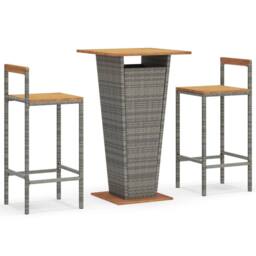 Berkfield Home 3 Piece Garden Bar Set Grey Poly Rattan&Solid Wood Acacia - thumbnail 2