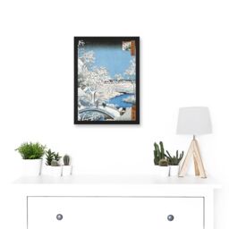 Artery8 Japan Woodblock Winter Snow Scene Bridge Over River A4 Artwork Framed Wall Art Print in Black - thumbnail 2