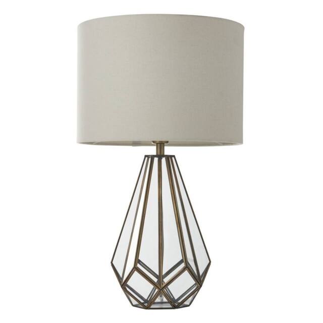 First Choice Lighting Polly - Antique Brass 50cm Table Lamp with Faux Linen Shade in Bronze - image 1