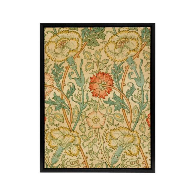 "Artery8 Pink Carnations & Roses W. Morris Black Framed Canvas Wall Art - Size: W12"" x H16""" - image 1