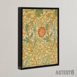 "Artery8 Pink Carnations & Roses W. Morris Black Framed Canvas Wall Art - Size: W12"" x H16""" - thumbnail 2
