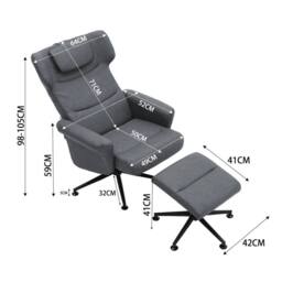 VOGREX PU Leather Swivel Recliner Executive Armchair with Footstool Set in Grey - thumbnail 2