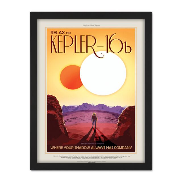 "Artery8 Wall Art Print Kepler-16b Relax Land Two Suns NASA Space Tours Travel Large Framed Wall Décor Art in Black - Size: W18"" x H24""" - image 1