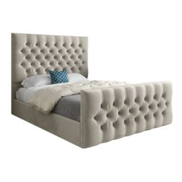 KDMD Highland Upholstered Soft Velvet Designer Bed Frame in Cream - Size: King - thumbnail 1