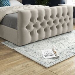 KDMD Highland Upholstered Soft Velvet Designer Bed Frame in Cream - Size: King - thumbnail 4