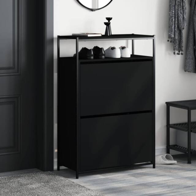 Berkfield Home Shoe Cabinet Black 75x34x112 cm Engineered Wood - Size: 75 x 34 x 112 cm - image 1