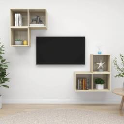 Berkfield Home 4 Piece TV Cabinet Set Sonoma Oak Engineered Wood in Light Tan - thumbnail 2