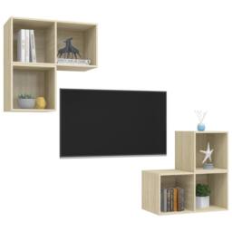 Berkfield Home 4 Piece TV Cabinet Set Sonoma Oak Engineered Wood in Light Tan - thumbnail 3