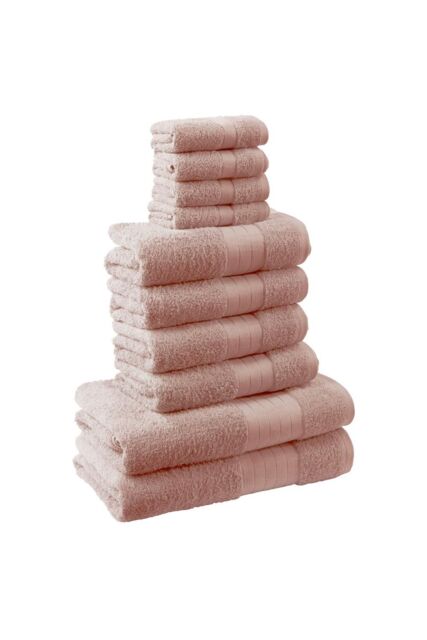 OHS Luxury 100% Cotton 10 Piece Bathroom Towel Bale Set in Light Pink