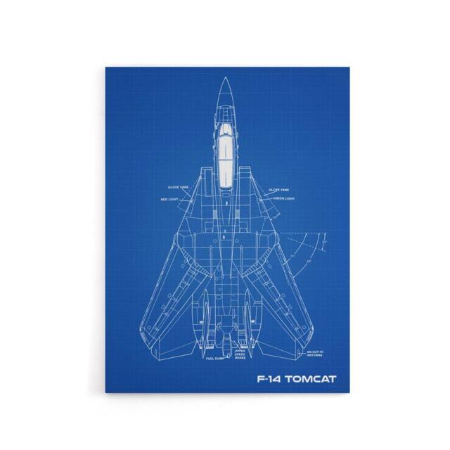 "Artery8 Grumman F 14 Tomcat US Fighter Blueprint Canvas Wall Art Print in Blue - Size: W18"" x H24""" - image 1