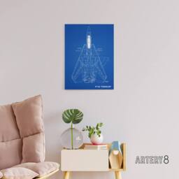 "Artery8 Grumman F 14 Tomcat US Fighter Blueprint Canvas Wall Art Print in Blue - Size: W18"" x H24""" - thumbnail 3