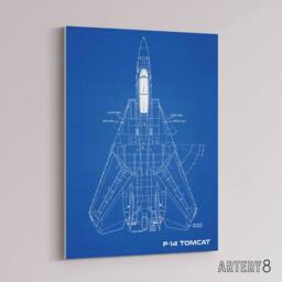 "Artery8 Grumman F 14 Tomcat US Fighter Blueprint Canvas Wall Art Print in Blue - Size: W18"" x H24""" - thumbnail 2