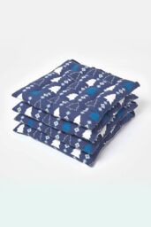 Homescapes 4 Pack Seat Pads Luxury Cotton Christmas Blue Winterland Indoor Outdoor Cushion - thumbnail 1