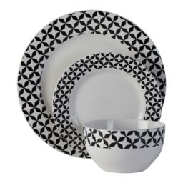 Orsina Geometric 12 Piece Windmill Dinner Set, Porcelain Build Dinnerware Set, Glazed Finish Dishes Set For Daily Use in Black - thumbnail 6