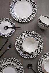 Orsina Geometric 12 Piece Windmill Dinner Set, Porcelain Build Dinnerware Set, Glazed Finish Dishes Set For Daily Use in Black - thumbnail 5