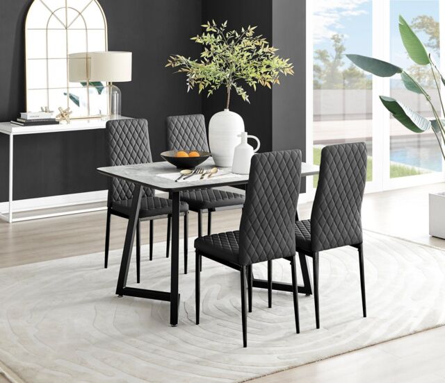 FurnitureboxUK Carson White Marble Effect Dining Table & 4 Milan Black Leg Chairs - image 1