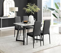FurnitureboxUK Carson White Marble Effect Dining Table & 4 Milan Black Leg Chairs - thumbnail 1