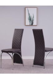 Modernique Set of 4 High Back Faux Leather Dining Chairs with Chrome Frame in Brown