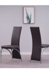 Modernique Set of 4 High Back Faux Leather Dining Chairs with Chrome Frame in Brown - thumbnail 2