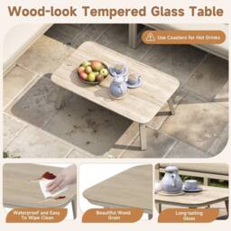 Direct Wicker 5-6 Seater Garden Furniture Set with Wood-look Glass Table in Beige - Size: 6 Person - thumbnail 4