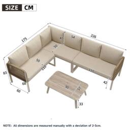 Direct Wicker 5-6 Seater Garden Furniture Set with Wood-look Glass Table in Beige - Size: 6 Person - thumbnail 6