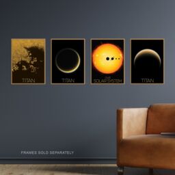 Artery8 Pack of 4 NASA Our Solar System The Sun & Saturn's Moon Titan Images Ligeia Mare Lake Crescent Moon Unframed Wall Art Living Room Prints Set - thumbnail 2