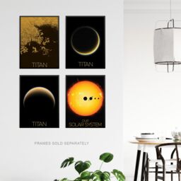Artery8 Pack of 4 NASA Our Solar System The Sun & Saturn's Moon Titan Images Ligeia Mare Lake Crescent Moon Unframed Wall Art Living Room Prints Set - thumbnail 3