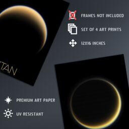 Artery8 Pack of 4 NASA Our Solar System The Sun & Saturn's Moon Titan Images Ligeia Mare Lake Crescent Moon Unframed Wall Art Living Room Prints Set - thumbnail 4