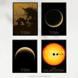 Artery8 Pack of 4 NASA Our Solar System The Sun & Saturn's Moon Titan Images Ligeia Mare Lake Crescent Moon Unframed Wall Art Living Room Prints Set - thumbnail 5