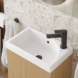 Bathroom Kingdom Flauto Oak Wall Hung Cloakroom Vanity Basin 450mm - thumbnail 2