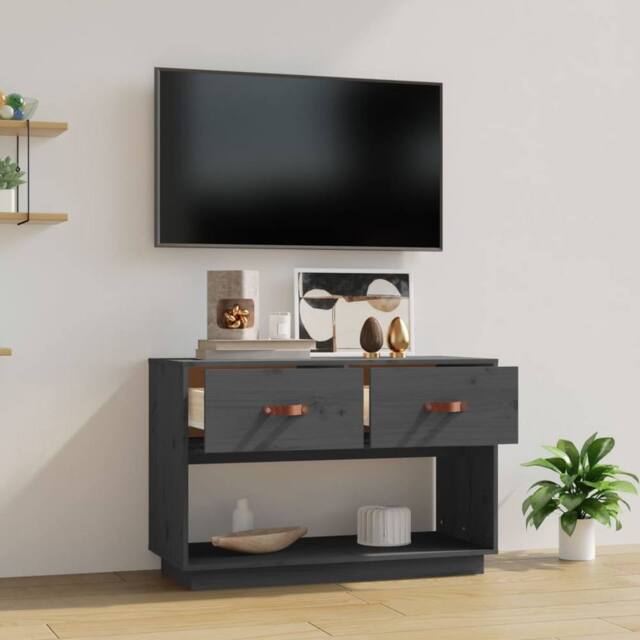 Berkfield Home TV Cabinet Grey 90x40x60 cm Solid Wood Pine - Size: 90 x 40 x 60 cm - image 1