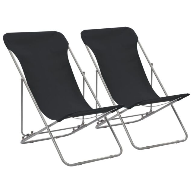 Berkfield Home Folding Beach Chairs 2 pcs Steel & Oxford Fabric Black - image 1