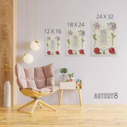 "Artery8 Columbines & Sweet Cherries Calligraphy Canvas Wall Art Print in White - Size: W18"" x H24""" - thumbnail 4
