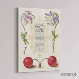 "Artery8 Columbines & Sweet Cherries Calligraphy Canvas Wall Art Print in White - Size: W18"" x H24""" - thumbnail 2