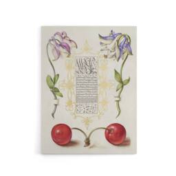 "Artery8 Columbines & Sweet Cherries Calligraphy Canvas Wall Art Print in White - Size: W18"" x H24""" - thumbnail 1