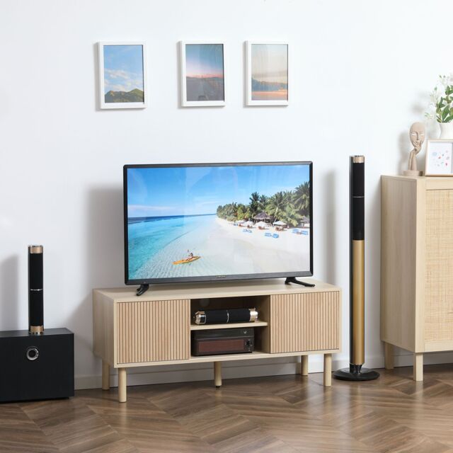 "HOMCOM TV Stand Cabinet for TVs up to 50"" with Sliding Doors, Natural" - image 1