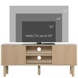 "HOMCOM TV Stand Cabinet for TVs up to 50"" with Sliding Doors, Natural" - thumbnail 4