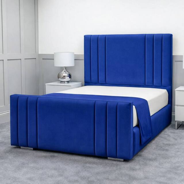 Living Comfort Bedz Canberra Upholstered Gas Lift Storage Bed with 48 Inch Headboard in Blue - Size: Single - image 1