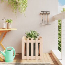 Berkfield Home Garden Planter with Fence Design 50x50x50 cm Solid Wood Pine in Brown - Size: 50 x 50 x 50 cm