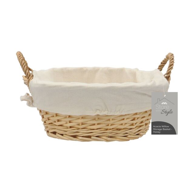 JVL Hand Woven Acacia Round Willow Storage Basket with Lining in Gold - Size: Small - image 1