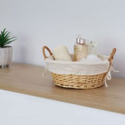 JVL Hand Woven Acacia Round Willow Storage Basket with Lining in Gold - Size: Small - thumbnail 4