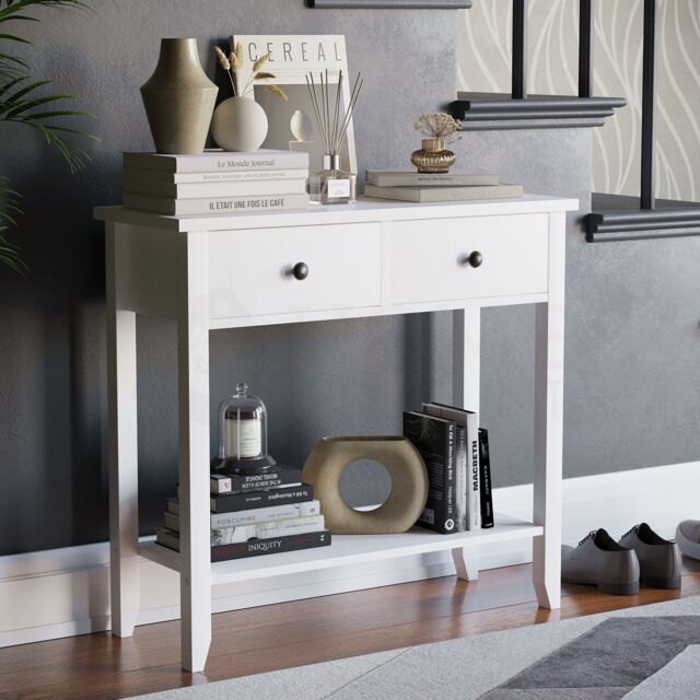 Home Discount Vida Designs Windsor Wooden Console Table Hallway with drawers in White - Size: Medium - image 1
