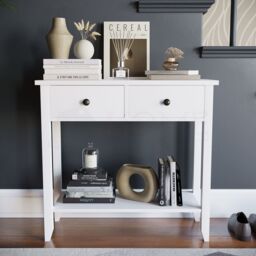 Home Discount Vida Designs Windsor Wooden Console Table Hallway with drawers in White - Size: Medium - thumbnail 3